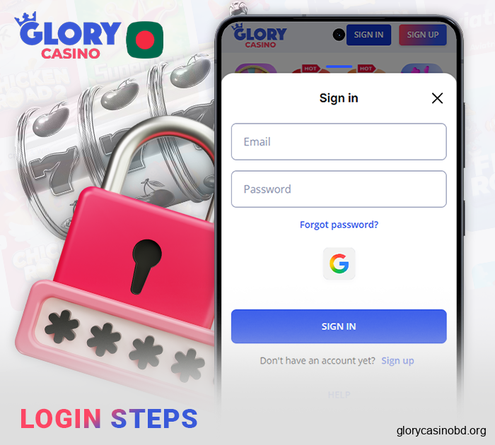 Logging into your Glory Casino account in the mobile app
