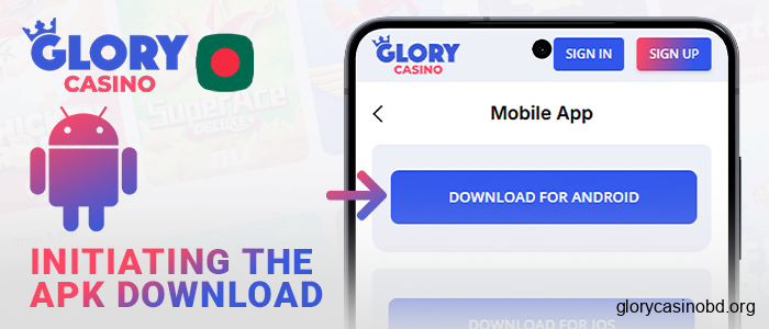 Click on the button to download the Glory Casino app