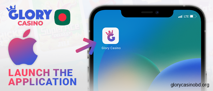 Open the Glory Casino app installed on iPhone
