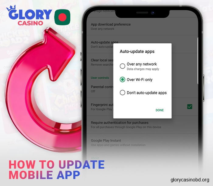 Updating the Glory Casino app on mobile devices - guide