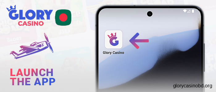 Open the installed Glory Casino Android app to play Aviator