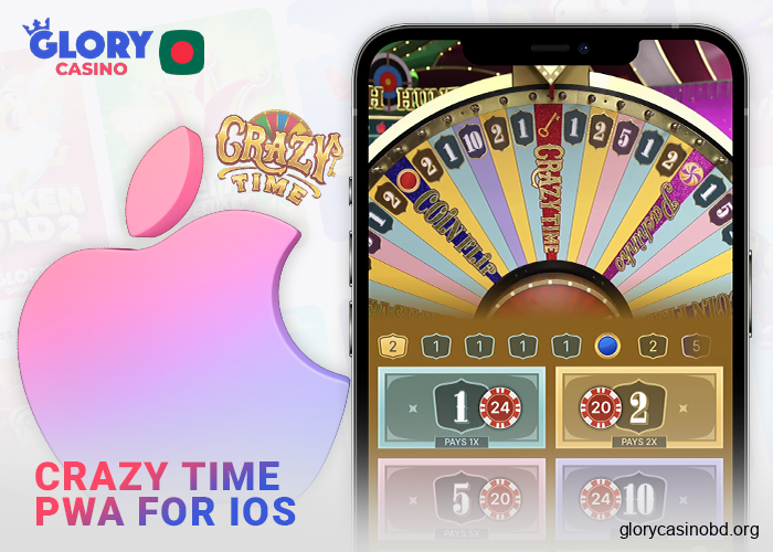 Install the Glory Casino app on iOS device for live Crazy Time