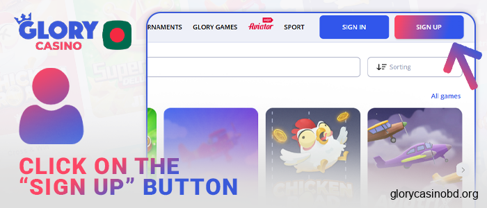 Click on the Registration button in the Glory Casino menu